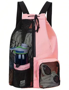 Mochila de malla con cordón, bolsa de playa para natación, gimnasio y entrenamiento, bolsa plegable con separación seco-húmedo para exteriores con - Shein - FashionsVida