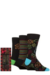 Mens 3 Pair SOCKSHOP Bamboo Christmas Socks in Red Check Gift Box Xmas Icons 7-11 Mens - Black - Size: 7-11 Mens