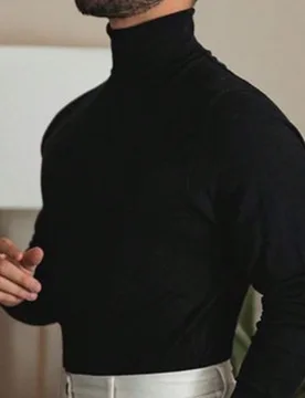 Suéter de cuello alto de unicolor talla grande para hombres, versátil para negocios y casual en otoño/invierno - Shein - FashionsVida