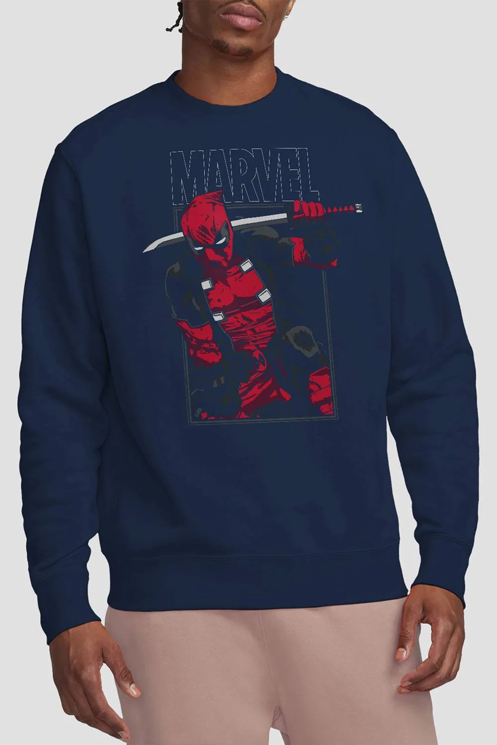 Unisex Deadpool Sword Sweatshirt in Navy Size: Large - Navy - Size: L - Marvel - FashionsVida
