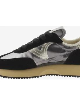 Zapatillas deportivas de mujer de nylon metalizado con piezas animal print y de serraje y suela en sierra - Victoria - FashionsVida