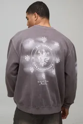Mens Oversized Graphic Printed Washed Sweatshirt - Chocolate Cotton - Size 5xl