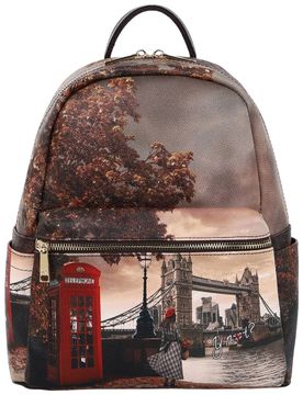 Zaino donna backpack London Bridge chiusura zip doppia tasche marrone