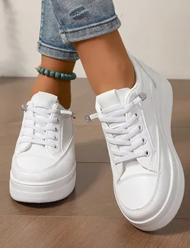 Nuevas zapatillas de plataforma de unicolor simple para el verano, zapatos casuales con cordones y suela gruesa para mujer, zapatos de suela gruesa ve - Shein - FashionsVida