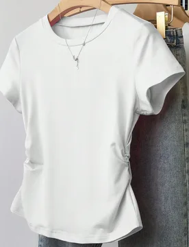 Camiseta sencilla de manga corta y cuello redondo de color liso para adolescentes, para uso casual diario - Shein - FashionsVida