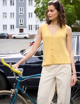 Street One Weste mit V-Neck in Strick-Optik female Gelb