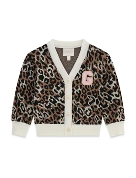 Cardigan maculato in misto lana con bottoni e logo ricamato - Guess - FashionsVida