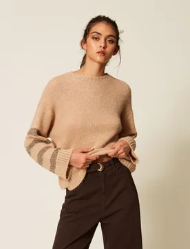 Pull en alpaga mélangé avec rayures - TWINSET - FashionsVida