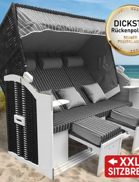 XXL Strandkorb 3-Sitzer USEDOM anthrazit/grau/gestreift - BRAST - FashionsVida