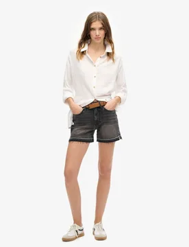 Superdry Damen Abgeschnittene Shorts mit Mittlerer Leibhöhe Schwarz - Größe: 34 - 79.99 - FashionsVida