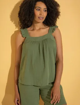Women's Sleeveless Cotton Top in Khaki Size: 20 - Khaki - Size: 20 - Klass. - FashionsVida