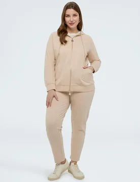 Sudadera de mujer con capucha y cremallera mangas largas y tejido de felpa de mezcla de algodón - Fiorella Rubino - FashionsVida