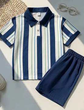Conjunto de 2 piezas para niños preadolescentes, camisa polo de manga corta y pantalones largos para primavera/verano, pantalones casuales cómodos c - Shein - FashionsVida