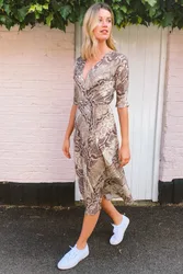 Womens Coffee & Cream Animal Print Midi Wrap Dress - Brown - Size 14 Uk