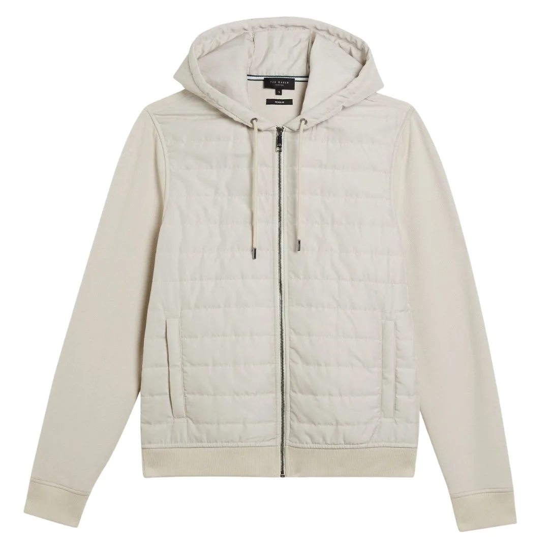 Mens Adburys Regular Quilted Zip Beige Hoodie - Light Grey - Size Medium - Ted baker - FashionsVida