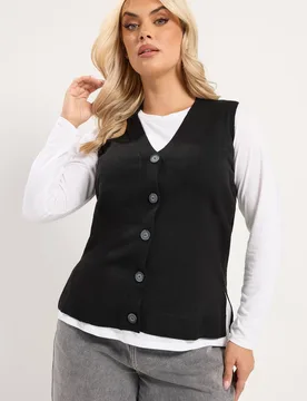 Women's Knitted Button Front Vest Top in Black Size: 18-20 - Black - Size: 18-20 - Yours - FashionsVida