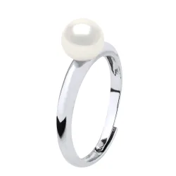 Womens Rush Ring Adjustable Freshwater Pearl Round 6-7 Mm White 925 Silver - One Size