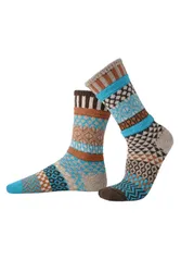 Unisex Mismatched Striped Pattern Crew Wool Sock - - Size: S