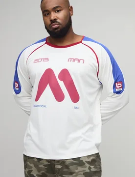 Herren Plus Oversized Moto-Print Raglan Sporttop White Größe 3XL - boohooMAN - FashionsVida
