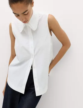 Pure Cotton Frill Collar Detail Shirt Ivory female - M&S - FashionsVida