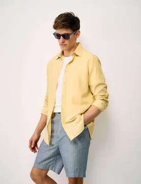 Regular Fit Cotton Linen Blend Shirt Yellow Mix male - Crew Clothing - FashionsVida