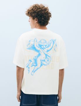 T-Shirt Boxy Fit Manches Courtes Avec Imprimé Xs Blanc Cassé