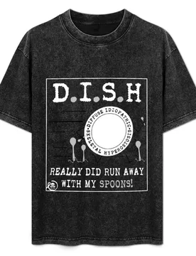 Spoonie Species: DISH ran away with SPOONS (asphalt) T-Shirt Simple Line Art Print Tee - Aliexpress - FashionsVida