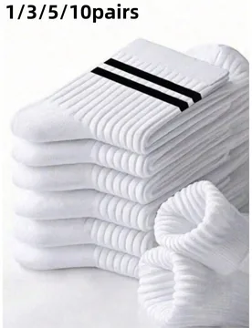 Pares de calcetines a rayas negras y blancas, gruesos hasta la pantorrilla, cómodos y transpirables, adecuados para ocasiones de negocios y casuales, - Shein - FashionsVida
