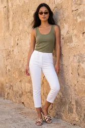 Womens Petite Stretch Crop Denim Jegging - White - Size 16 Uk