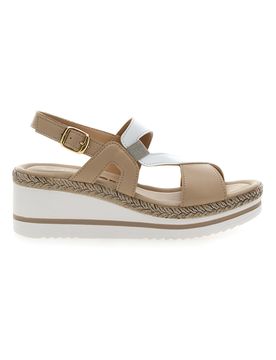 Sandalo Bianco e Beige con Zeppa Media MK3313109 40