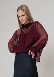 Molly Turtle Neck Blouse In Burgundy - 6