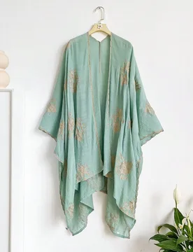 Pieza Kimono/Pareo estilo bohemio con patrón floral elegante bordado, cubrecuerpo de playa para mujer primavera/verano, chal ligero, accesorio de mod - Shein - FashionsVida