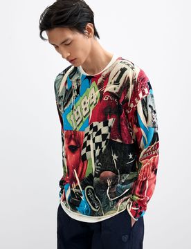 Pull imprimé collage, , Coton, S