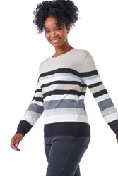 Womens Petite Stripe Round Neck Jumper - Stone - Size 10 Uk