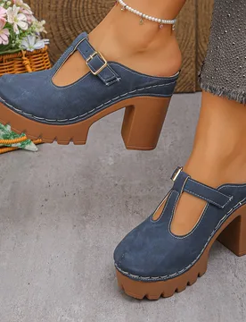 Sandalias de tacón alto con plataforma y doble hebilla para mujer, estilo vintage para uso diario en verano, exteriores y fiestas, zapatos de tacón - Shein - FashionsVida