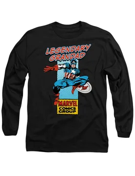 Comics Presents Corner Box Legendary Captain America Grandad T-Shirt, Black - Black - Size: 2XL - Marvel - FashionsVida