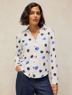 Pure Cotton Printed Collared Shirt White Mix female - White stuff - FashionsVida