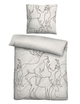 Melange-Flanell Bettwäsche Hirsch grau, 155x220 cm + 80x80 cm