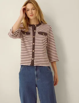 Pure Cotton Jersey Striped Button Through Top Light Pink Mix female - Monsoon - FashionsVida