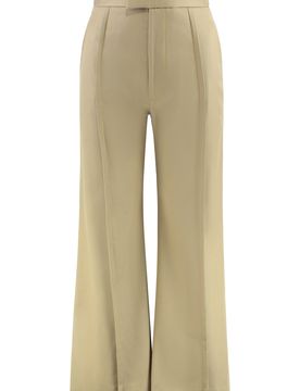 Flared Cotton Trousers with Visible Stitching and Side Pockets