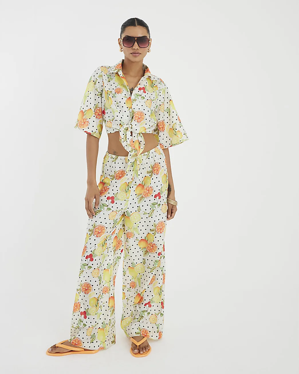 Womens Trousers White Fruit Print Beach - Size Small - River Island - FashionsVida