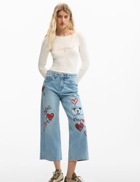Jean Mickey Mouse™ cœurs, , Coton, Bleu, 34