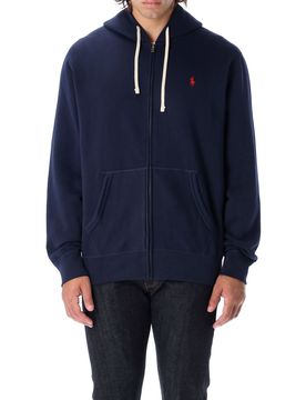 Men's Zip Hoodie in Cotton-Blend Fleece with Adjustable Hood and Kangaroo Pocket