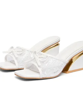New Arrivals Women's Summer Summer Square Toe Wedge Heel Lace Mules Slip-on Casual Versatile and Stylish Women's Sandals Elegant - Aliexpress - FashionsVida