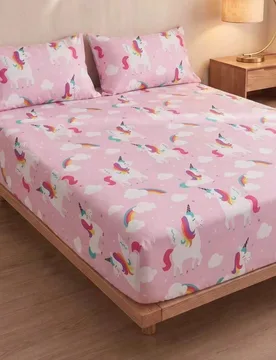Pieza Sábana ajustada con patrón de unicornio rosa, protector de colchón de moda moderna, suave & transpirable, -Twin, Full, Queen, King, diseño d - Shein - FashionsVida