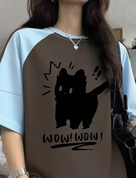 Camiseta de manga corta con estampado de gato de corte holgado para adolescentes, linda y cómoda para uso diario - Shein - FashionsVida