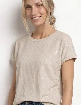 T-Shirt mit Rundhals und Pailletten female Beige