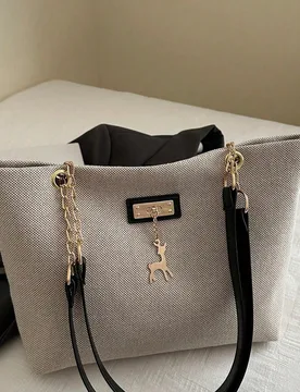 Bolso de mujer de gran capacidad, bolso de hombro con cadena de moda, nuevo bolso de debajo del brazo de moda, bolso de lona retro - Shein - FashionsVida