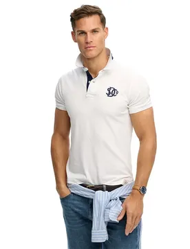 Polo à Manches Courtes Pique Monogram Optic / Darkest Navy XL