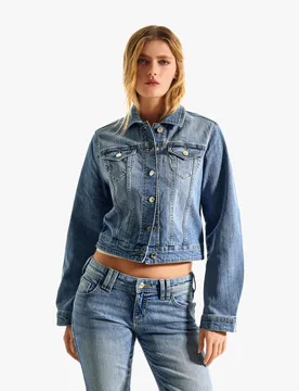 Veste En Jean Xs Bleu Lavé - Bershka - FashionsVida